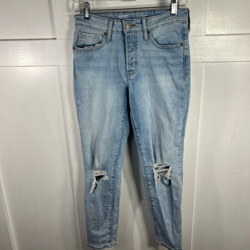 Old Navy Womens Size‎ 2 High Rise O.G. Straight Jeans Light Wash Ripped